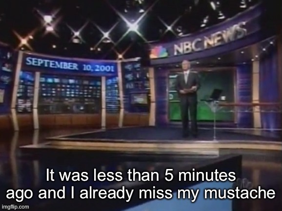 September 10, 2001 | It was less than 5 minutes ago and I already miss my mustache | image tagged in september 10 2001 | made w/ Imgflip meme maker