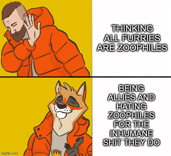 Furry Drake | THINKING ALL FURRIES ARE ZOOPHILES BEING
ALLIES AND
HATING
ZOOPHILES
FOR THE
INHUMANE
SHIT THEY DO | image tagged in furry drake | made w/ Imgflip meme maker