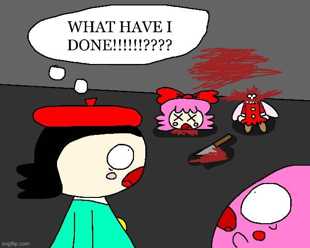 Who had to do this to Ribbon | image tagged in kirby,gore,funny,blood,death,parody | made w/ Imgflip meme maker