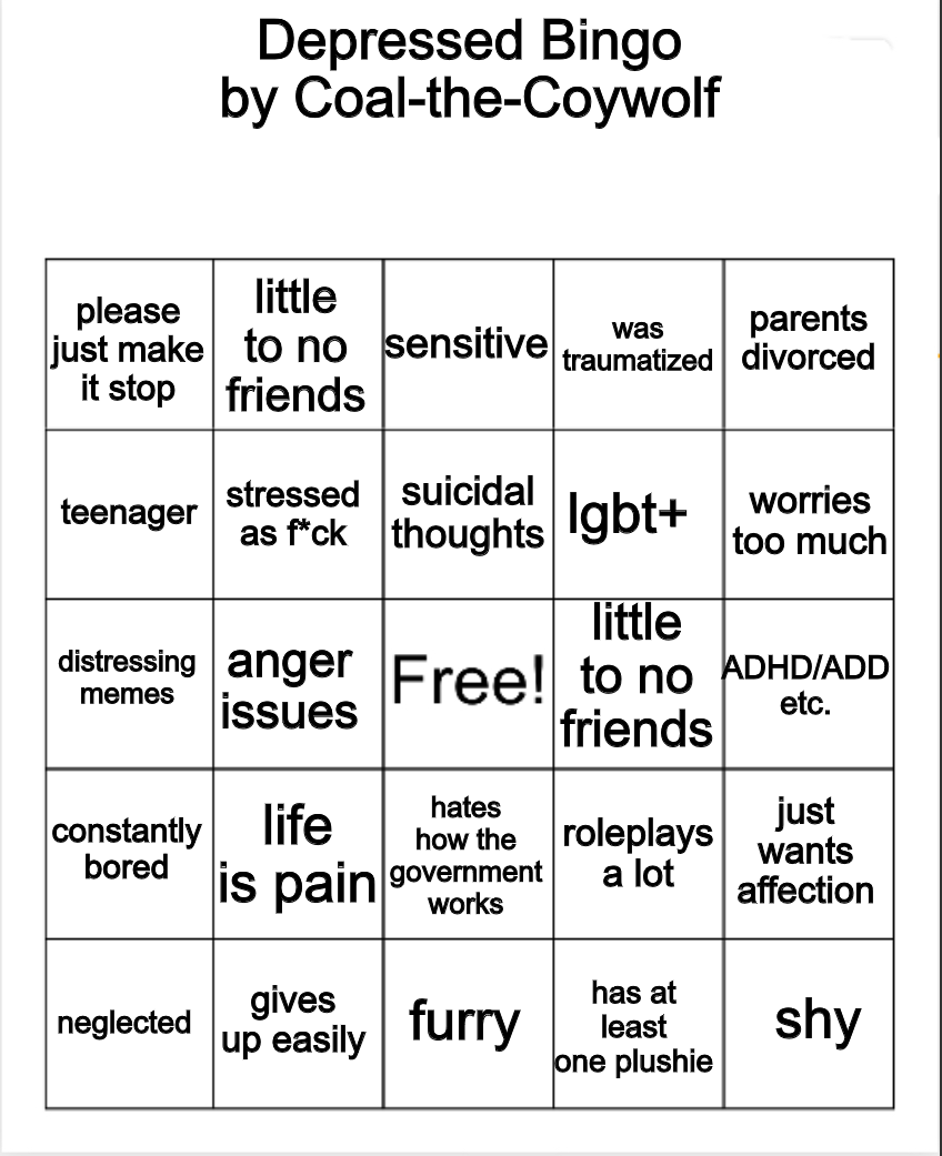 High Quality depressed bingo Blank Meme Template