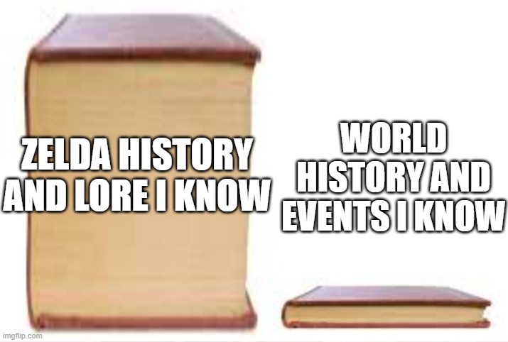smaarte | WORLD HISTORY AND EVENTS I KNOW; ZELDA HISTORY AND LORE I KNOW | image tagged in zelda,big book small book | made w/ Imgflip meme maker