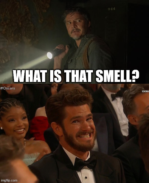 Andrew Garfield's cameo in The Last of Us | WHAT IS THAT SMELL? | image tagged in andrew garfield,the last of us | made w/ Imgflip meme maker