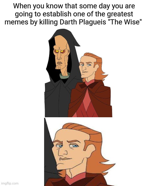 Handsome Palpatine established The Tragedy of Darth Plagueis "The Wise" | When you know that some day you are going to establish one of the greatest memes by killing Darth Plagueis "The Wise" | image tagged in star wars | made w/ Imgflip meme maker