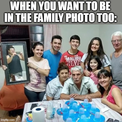 NOW THATS HOW YOU DO IT1 | WHEN YOU WANT TO BE IN THE FAMILY PHOTO TOO: | image tagged in family photo,selfie,picture | made w/ Imgflip meme maker