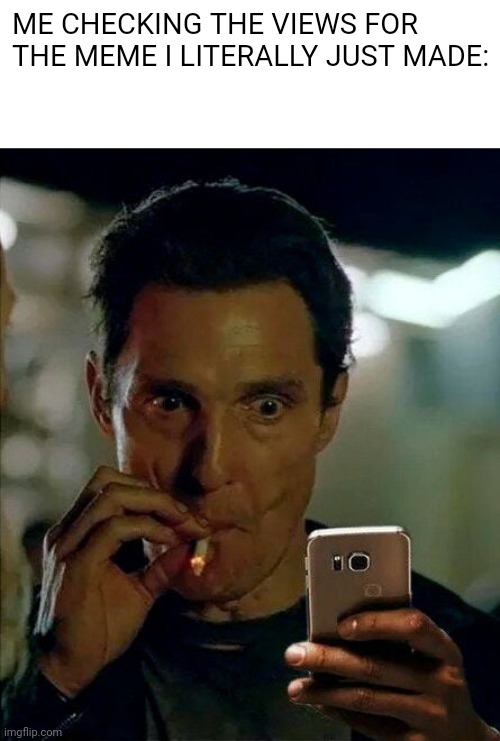 Check your phone |  ME CHECKING THE VIEWS FOR THE MEME I LITERALLY JUST MADE: | image tagged in check your phone,imgflip,views,imgflippers,imgflip users,imgflip points | made w/ Imgflip meme maker