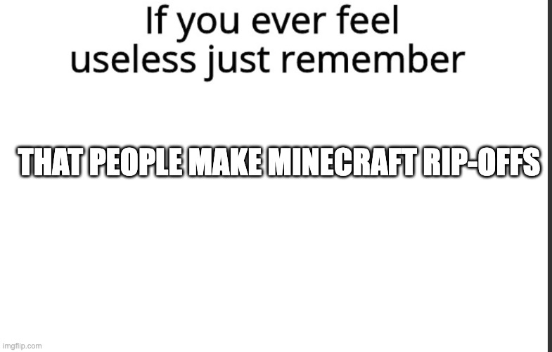 If you ever feel useless remember this | THAT PEOPLE MAKE MINECRAFT RIP-OFFS | image tagged in if you ever feel useless remember this | made w/ Imgflip meme maker