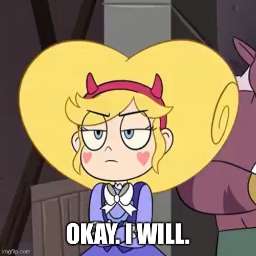 Star butterfly | OKAY. I WILL. | image tagged in star butterfly | made w/ Imgflip meme maker