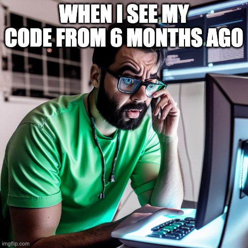 When I see my code from 6 months ago | WHEN I SEE MY CODE FROM 6 MONTHS AGO | image tagged in memes,coding,programming,humor,devops | made w/ Imgflip meme maker