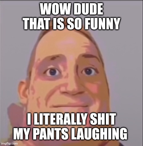 Damn bro you got the whole chat laughing mr incredible uncanny | WOW DUDE THAT IS SO FUNNY I LITERALLY SHIT MY PANTS LAUGHING | image tagged in damn bro you got the whole chat laughing mr incredible uncanny | made w/ Imgflip meme maker