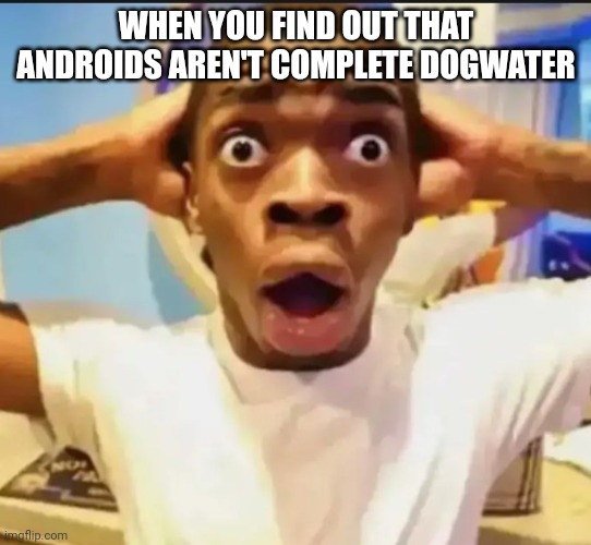 I know it's crazy (I have one) | WHEN YOU FIND OUT THAT ANDROIDS AREN'T COMPLETE DOGWATER | image tagged in surprised black guy,android,phone,cell phone,fun | made w/ Imgflip meme maker