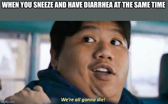 We're all gonna die | WHEN YOU SNEEZE AND HAVE DIARRHEA AT THE SAME TIME | image tagged in we're all gonna die | made w/ Imgflip meme maker