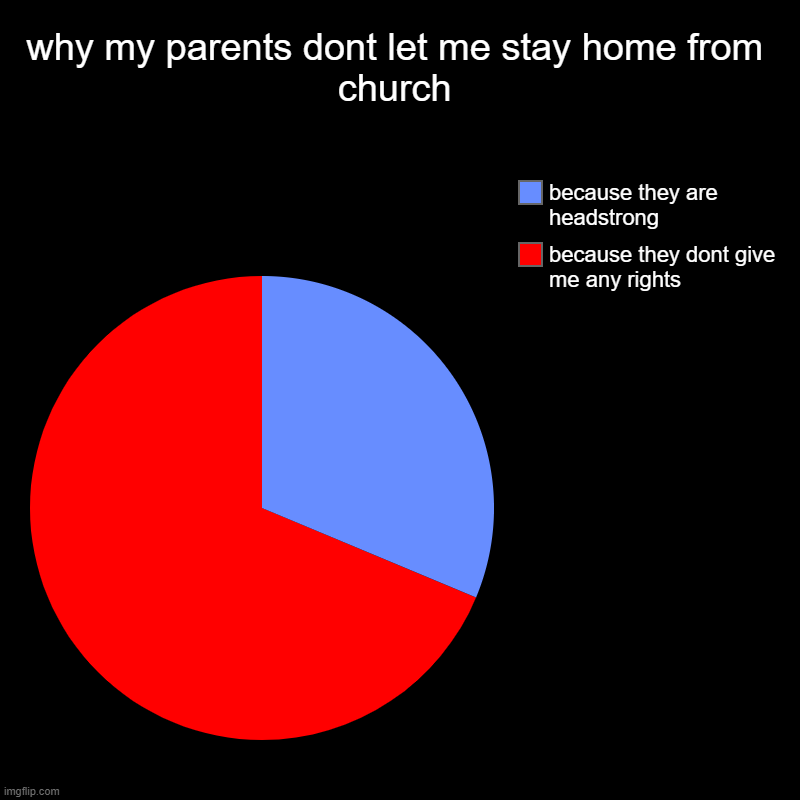 please help me..... | why my parents dont let me stay home from church | because they dont give me any rights , because they are headstrong | image tagged in charts,pie charts,struggle,inequality | made w/ Imgflip chart maker