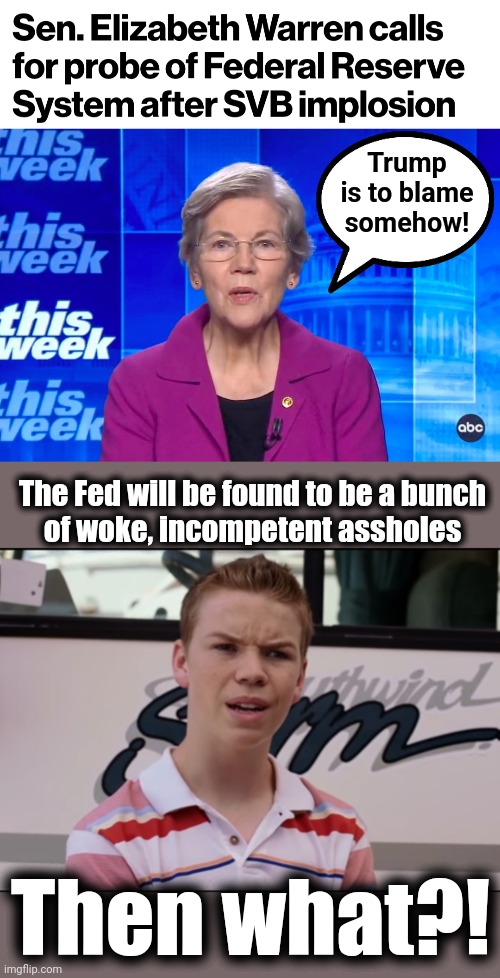 The system wasn't crashing before January 20, 2021! | Trump
is to blame
somehow! The Fed will be found to be a bunch
of woke, incompetent assholes; Then what?! | image tagged in you guys are getting paid,memes,federal reserve,elizabeth warren,fauxcahontas,democrats | made w/ Imgflip meme maker