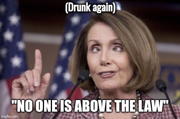 Nancy pelosi | (Drunk again) "NO ONE IS ABOVE THE LAW" | image tagged in nancy pelosi | made w/ Imgflip meme maker