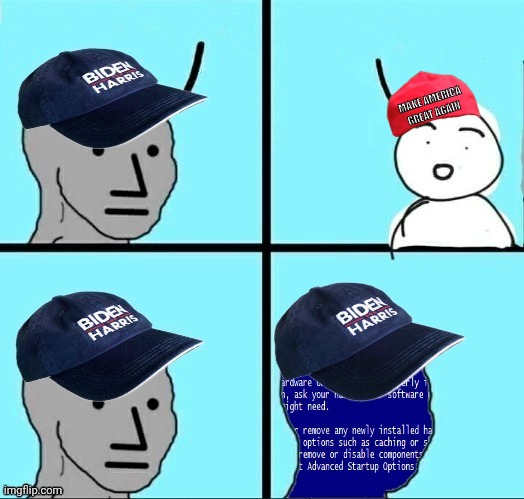 Npc democrat shutdown | MAKE AMERICA GREAT AGAIN | image tagged in npc meme,blue screen of death,democrats | made w/ Imgflip meme maker