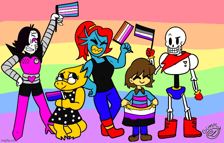 Undertale Pride! (some canon, some headcanon) | image tagged in lgbtq,undertale,art,drawing | made w/ Imgflip meme maker