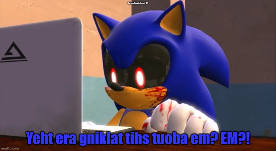 Sonic.exe finds the internet | They are talking shit about me? ME? Yeht era gniklat tihs tuoba em? EM?! | image tagged in sonic exe finds the internet | made w/ Imgflip meme maker