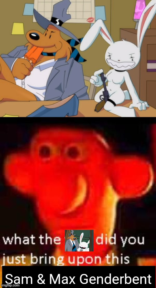 Wallace Reaction |  Sam & Max Genderbent | image tagged in wallace and gromit,sam and max | made w/ Imgflip meme maker