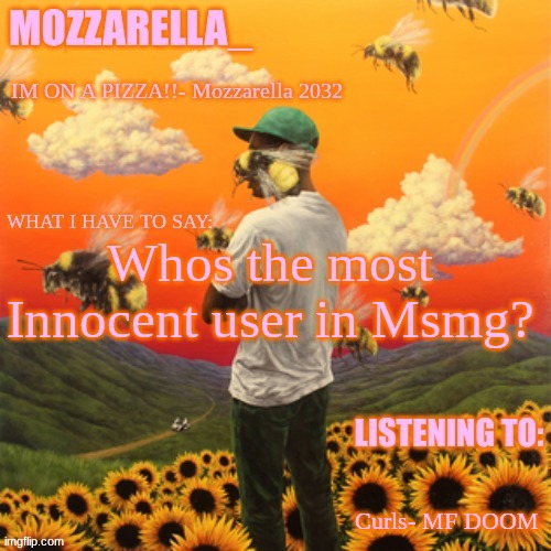 Flower Boy | Whos the most Innocent user in Msmg? Curls- MF DOOM | image tagged in flower boy | made w/ Imgflip meme maker