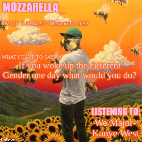 Flower Boy | If you woke up the different Gender one day what would you do? We Major- Kanye West | image tagged in flower boy | made w/ Imgflip meme maker