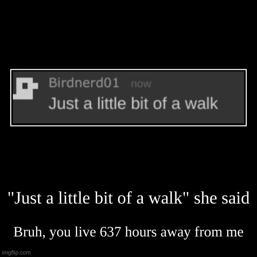 "Just a little bit of a walk" | image tagged in funny,demotivationals | made w/ Imgflip demotivational maker