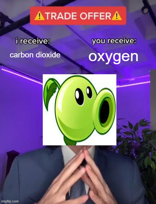 Trade Offer | carbon dioxide; oxygen | image tagged in trade offer | made w/ Imgflip meme maker