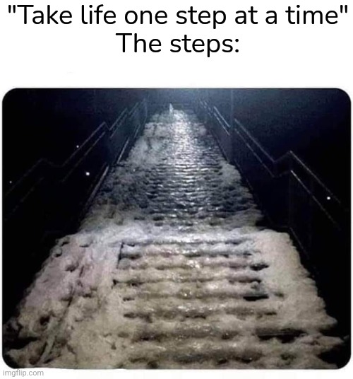 *slips* AAAAHHHHHH | "Take life one step at a time"
The steps: | image tagged in steps frozen,life | made w/ Imgflip meme maker