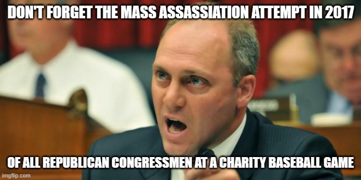Steve Scalise | DON'T FORGET THE MASS ASSASSIATION ATTEMPT IN 2017 OF ALL REPUBLICAN CONGRESSMEN AT A CHARITY BASEBALL GAME | image tagged in steve scalise | made w/ Imgflip meme maker