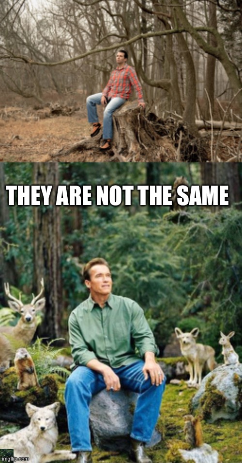 THEY ARE NOT THE SAME | image tagged in don jr alone,arnold nature | made w/ Imgflip meme maker