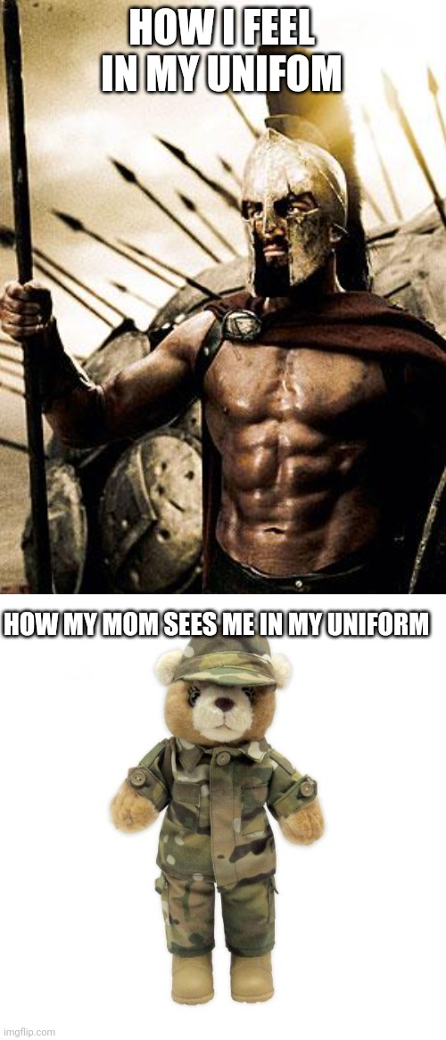 HOW I FEEL IN MY UNIFOM; HOW MY MOM SEES ME IN MY UNIFORM | image tagged in rp spartan | made w/ Imgflip meme maker