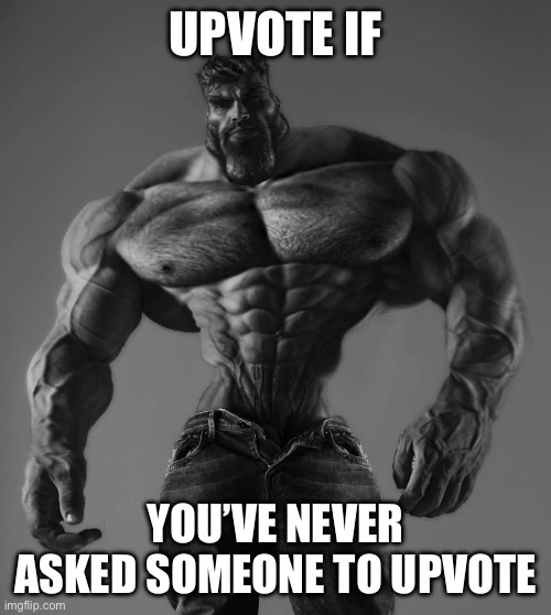 GigaChad | UPVOTE IF; YOU’VE NEVER ASKED SOMEONE TO UPVOTE | image tagged in gigachad,funny,meme,upvote,fyp | made w/ Imgflip meme maker