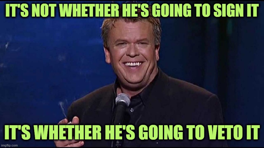 Ron White | IT'S NOT WHETHER HE'S GOING TO SIGN IT IT'S WHETHER HE'S GOING TO VETO IT | image tagged in ron white | made w/ Imgflip meme maker