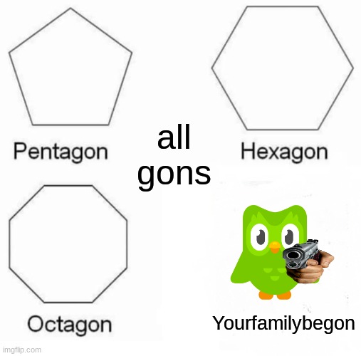 Pentagon Hexagon Octagon | all
gons; Yourfamilybegon | image tagged in memes,pentagon hexagon octagon,oh no,help | made w/ Imgflip meme maker