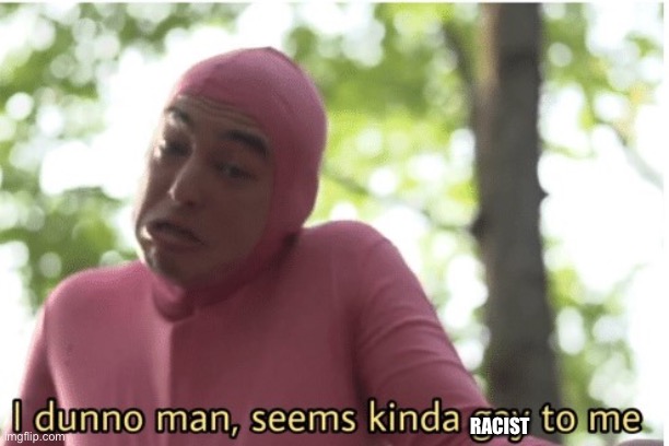 I dunno man seems kinda gay to me | RACIST | image tagged in i dunno man seems kinda gay to me | made w/ Imgflip meme maker
