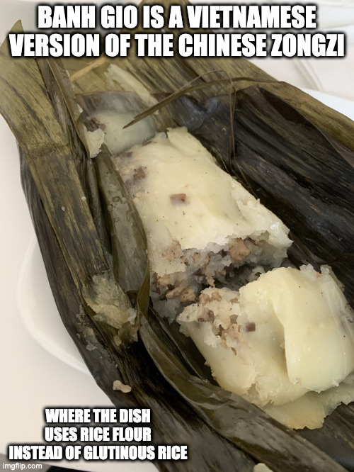 Banh Gio | BANH GIO IS A VIETNAMESE VERSION OF THE CHINESE ZONGZI; WHERE THE DISH USES RICE FLOUR INSTEAD OF GLUTINOUS RICE | image tagged in food,memes | made w/ Imgflip meme maker