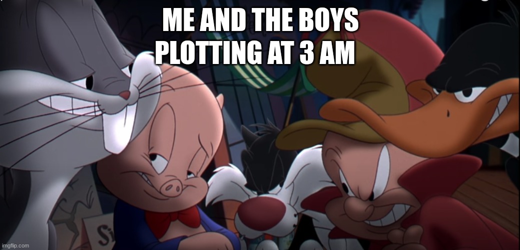 Me and the boys | PLOTTING AT 3 AM; ME AND THE BOYS | image tagged in me and the boys,looney tunes,space jam | made w/ Imgflip meme maker