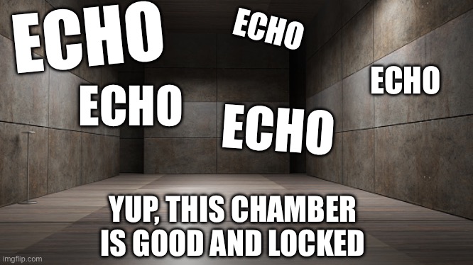 ECHO ECHO ECHO ECHO ECHO YUP, THIS CHAMBER
IS GOOD AND LOCKED | made w/ Imgflip meme maker