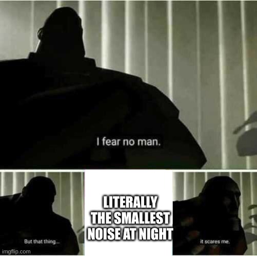 somehow, always at 3 a.m. | LITERALLY THE SMALLEST NOISE AT NIGHT | image tagged in i fear no man,memes,scared,lol | made w/ Imgflip meme maker