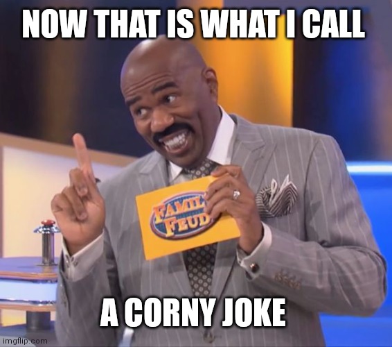 steve harvey family feud | NOW THAT IS WHAT I CALL A CORNY JOKE | image tagged in steve harvey family feud | made w/ Imgflip meme maker