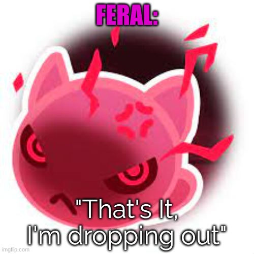 Feral main template | FERAL: "That's It, I'm dropping out" | image tagged in feral main template | made w/ Imgflip meme maker