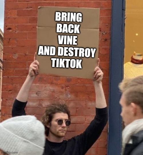 BRING BACK VINE AND DESTROY TIKTOK | image tagged in guy holding cardboard sign closer | made w/ Imgflip meme maker