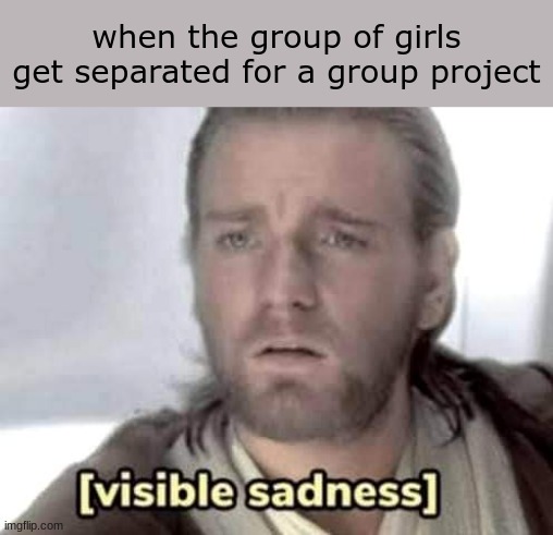 get to work and stop pleading you woman | when the group of girls get separated for a group project | image tagged in obi-wan kenobi visible sadness | made w/ Imgflip meme maker