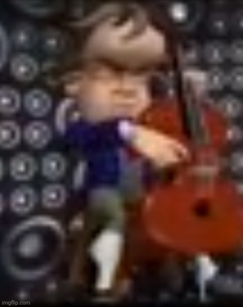 low quality image of a cartoon man with a large forehead playing the cello | made w/ Imgflip meme maker