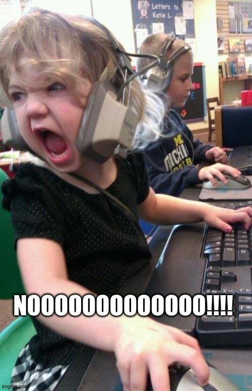 angry little girl gamer | NOOOOOOOOOOOOO!!!! | image tagged in angry little girl gamer | made w/ Imgflip meme maker