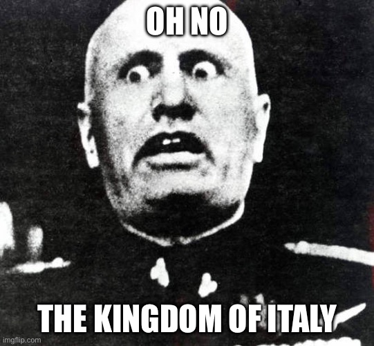 mussolini | OH NO; THE KINGDOM OF ITALY | image tagged in mussolini | made w/ Imgflip meme maker