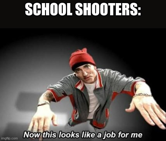 Now this looks like a job for me | SCHOOL SHOOTERS: | image tagged in now this looks like a job for me | made w/ Imgflip meme maker