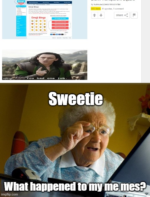 Grandma Finds The Internet Meme | Sweetie; What happened to my me mes? | image tagged in memes,grandma finds the internet | made w/ Imgflip meme maker