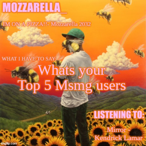 Whos* | Whats your Top 5 Msmg users; Mirror - Kendrick Lamar | image tagged in flower boy | made w/ Imgflip meme maker