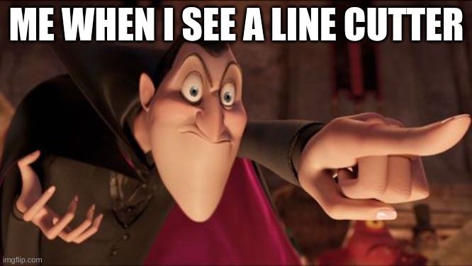 Hotel Transylvania Dracula pointing meme | ME WHEN I SEE A LINE CUTTER | image tagged in hotel transylvania dracula pointing meme,lines | made w/ Imgflip meme maker