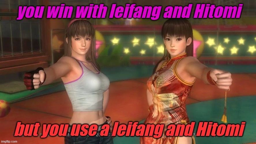 Girls fighters | you win with leifang and Hitomi; but you use a leifang and Hitomi | image tagged in dead or alive | made w/ Imgflip meme maker